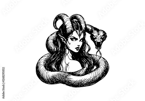 Lilith Demon Queen hand drawn sketch vector