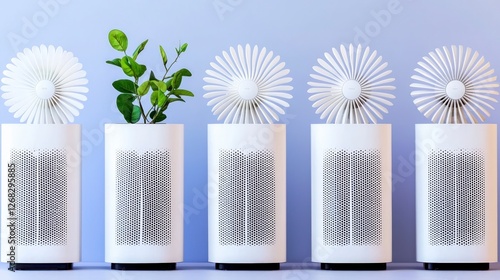 Modern Air Purifiers  Clean Air  Home Appliances  White  Flower Design   Indoor Air Qualit photo