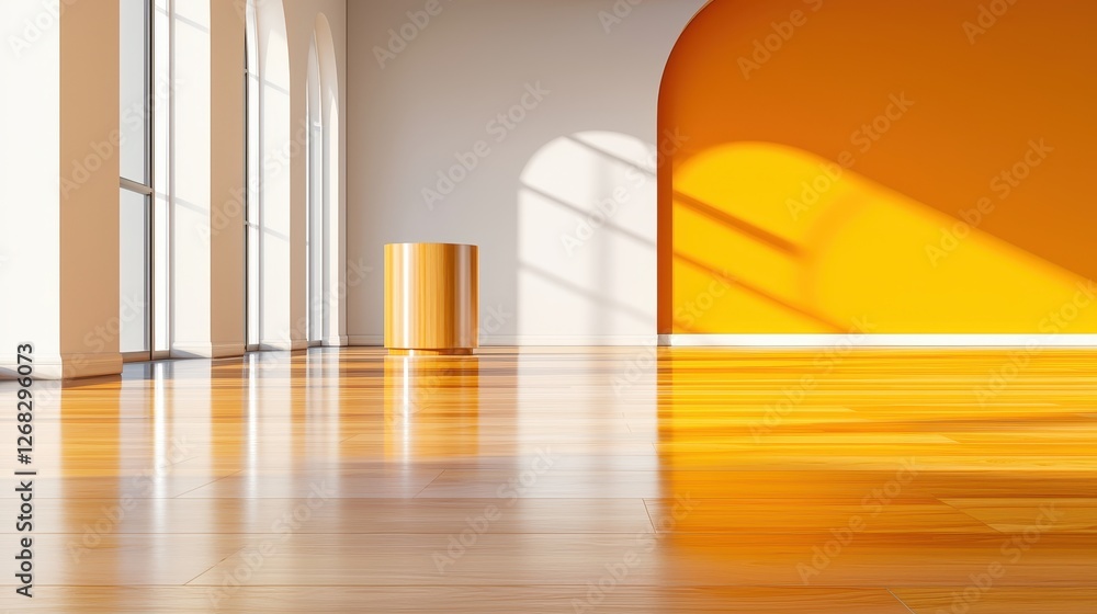 Obraz premium Minimalist Modern Room With Yellow Wall And Wooden Floor