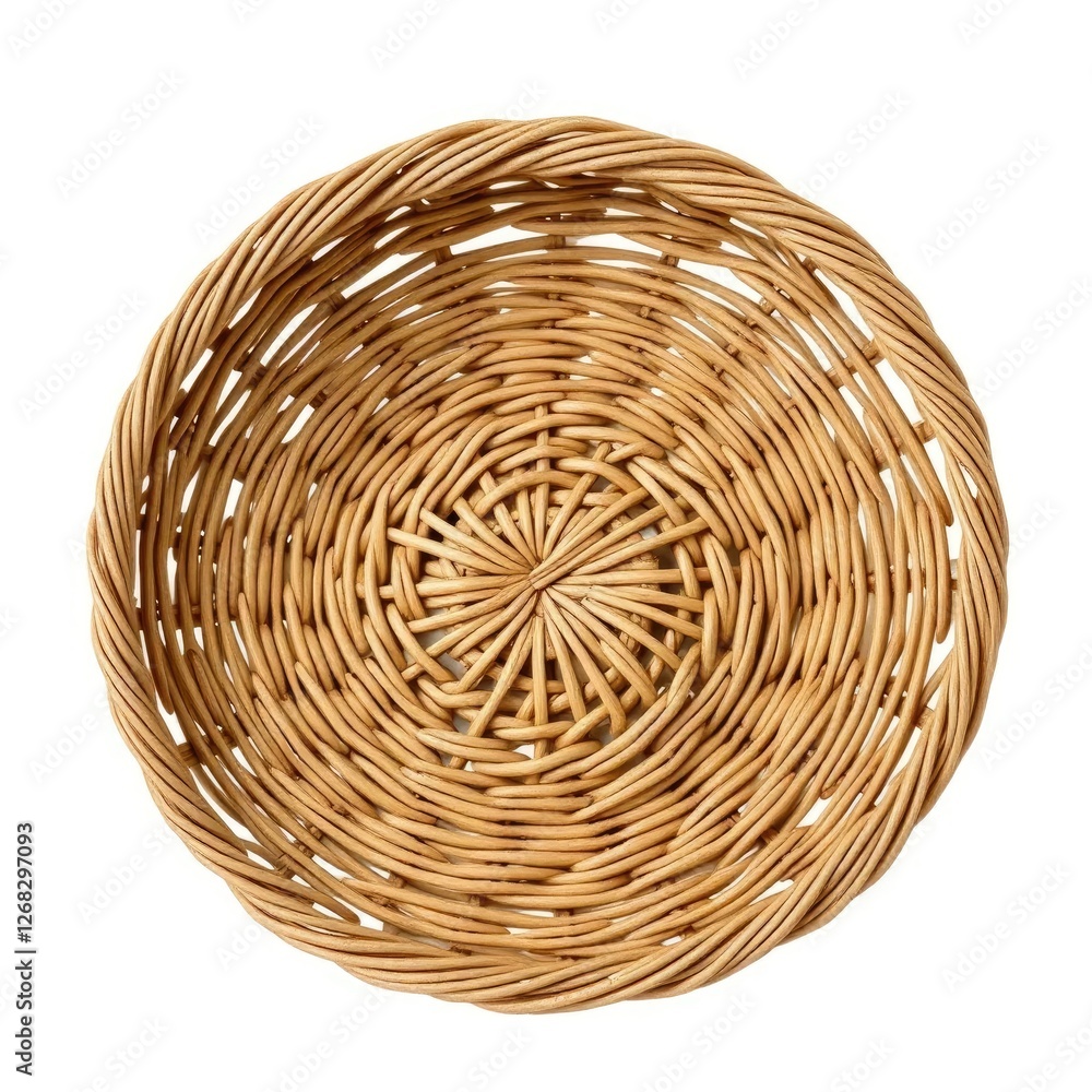 Fototapeta premium Natural woven wicker basket isolated on white background, abstract, woven
