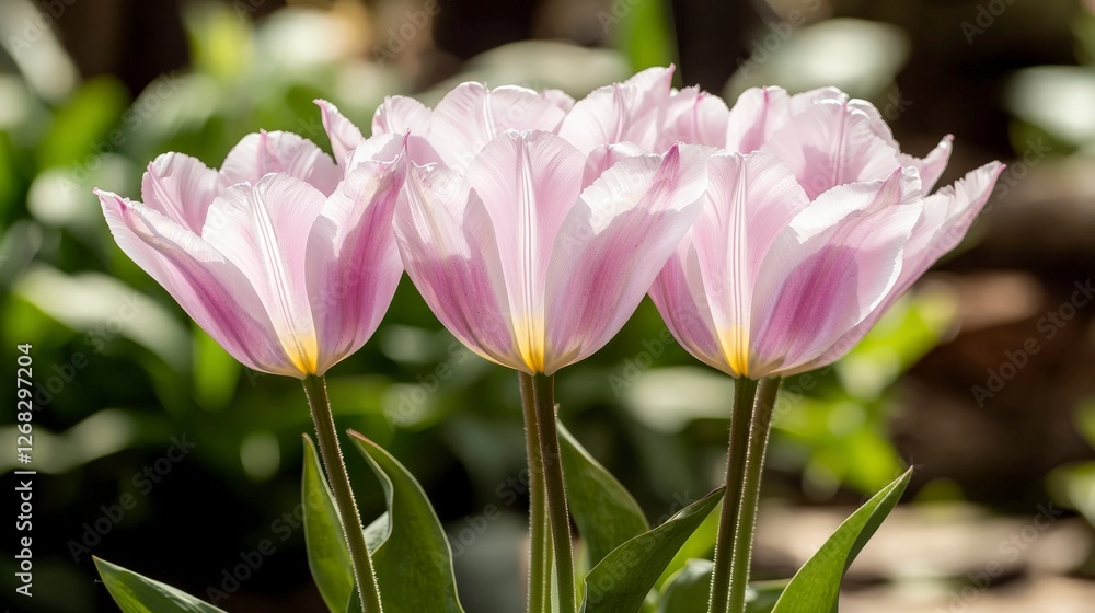 Pastel Pink Tulips Spring Flowers Bouquet Flatlay Copy Space Pastel Pink Tulips Spring Flowers Bouquet Flatlay Copy Space