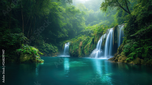Serene Waterfalls in a Lush Tropical Paradise