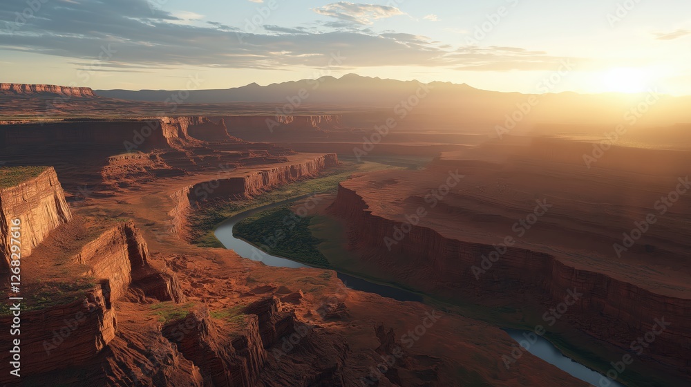 Naklejka premium Desert Canyon Sunset Panorama Pixel Art