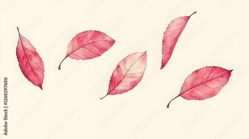 Fototapeta premium Falling autumn leaves, cream background, nature design