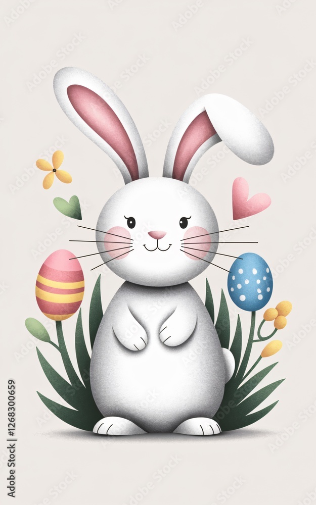 A bunny in a garden of Easter eggs A bunny in a garden of Easter eggs