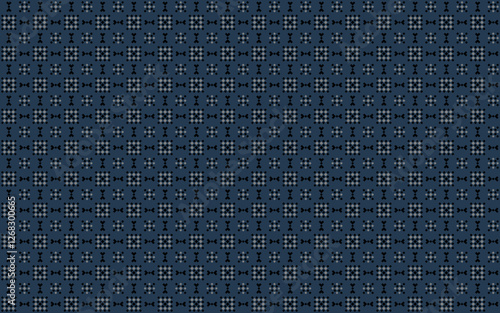 Seamless geometric pattern with square of mini in  black and light blue on blue background. Vector illustration, for masculine shirt lady dress cloth textile cover wallpaper decoration