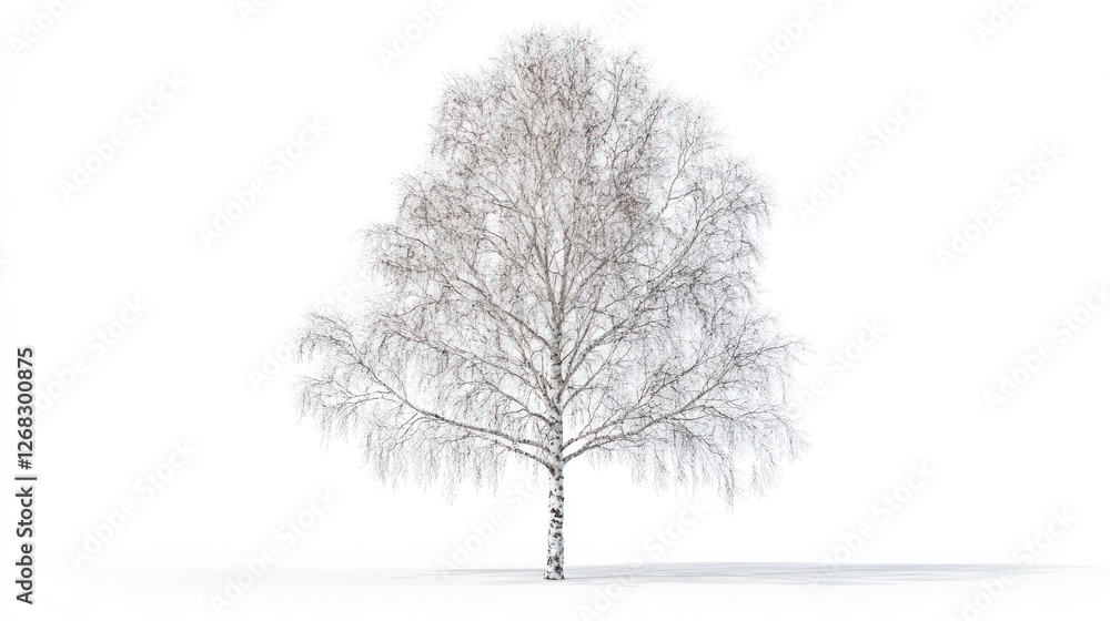 Fototapeta premium Snowy birch tree winter isolated white background design