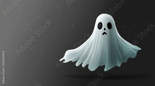 Cute cartoon ghost character with a surprised expression on a dark gradient background for Halloween themes photo