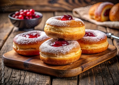 Wallpaper Mural Sweet Homemade Jam-Filled Donuts on Rustic Wooden Board - Delicious Pastry Photography Torontodigital.ca