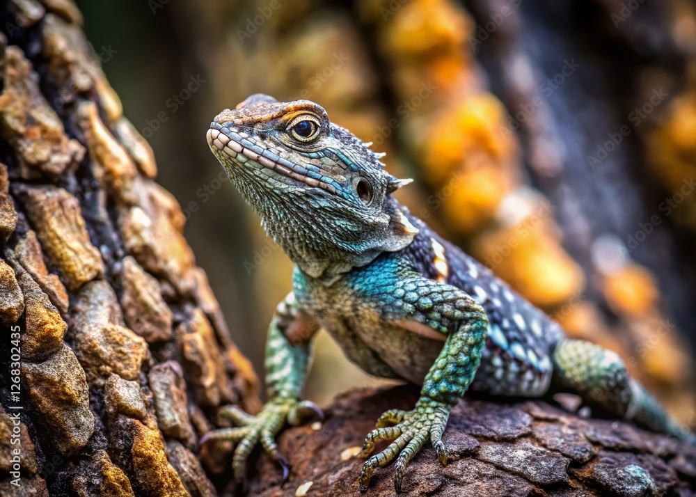 Obraz premium Texas Spiny Lizard Camouflaged on Tree Bark - Wildlife Stock Photo