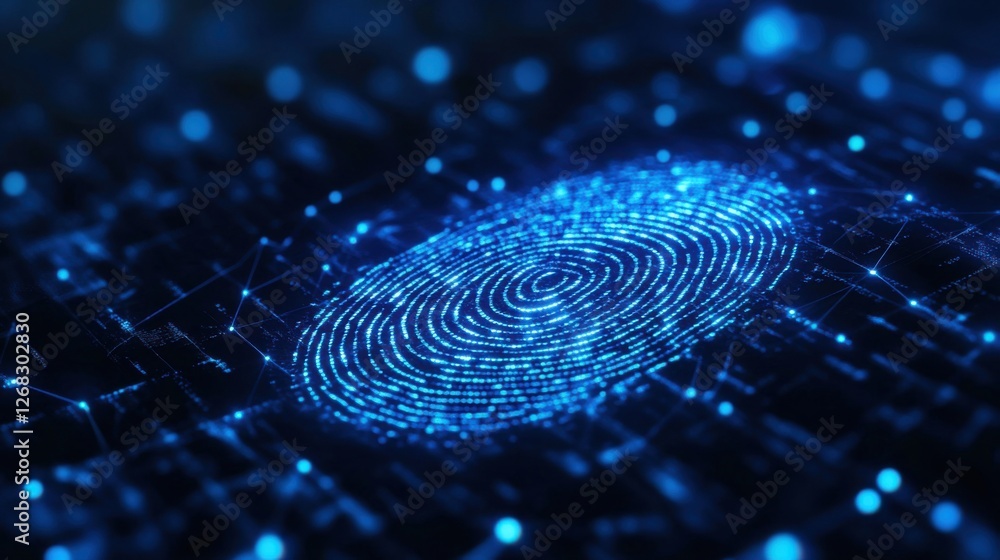 Futuristic Digital Fingerprint Visualization with Blue Light and Data Connections for Technology Concepts Futuristic Digital Fingerprint Visualization with Blue Light and Data Connections for Technology Concepts