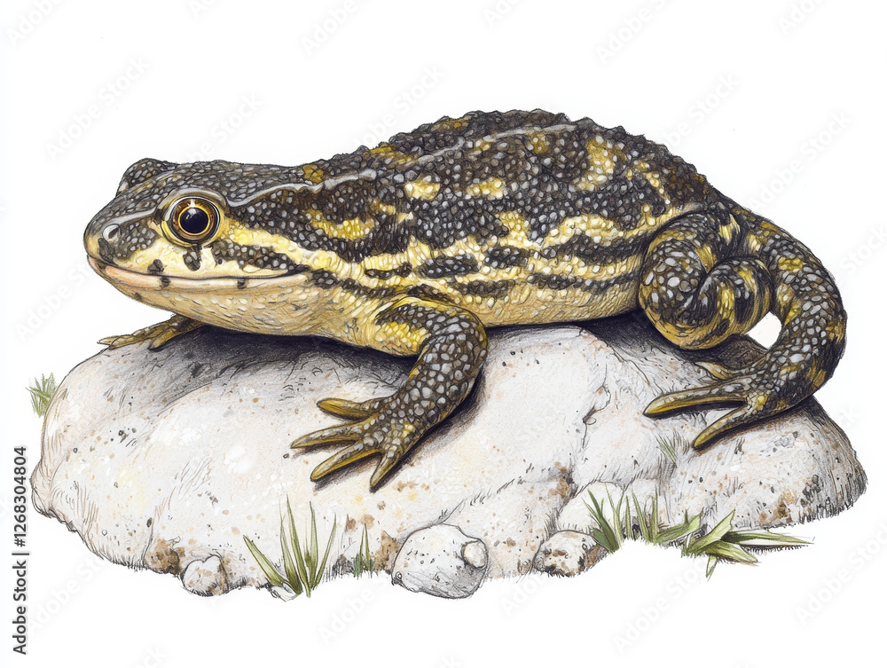Fototapeta premium Striped amphibian resting on a rock