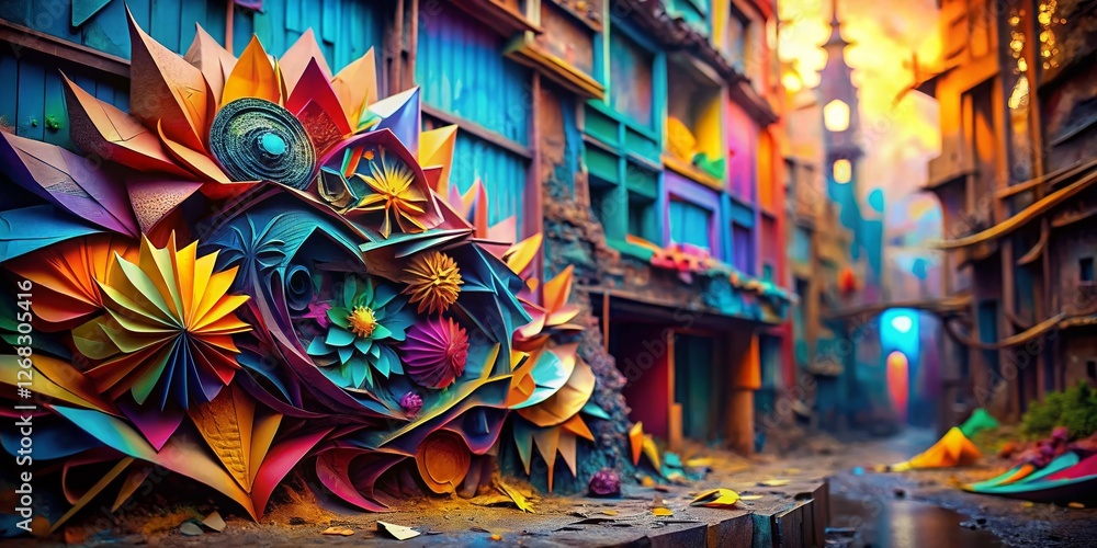 Fototapeta premium Urban Decay: Creative Paper Art Graffiti, Abstract Street Style Photography