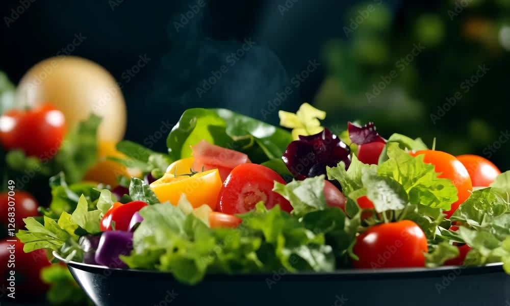 A close-up of a colorful mixed salad featuring fresh vegetables and greens, showcasing the beauty and health benefits of a well-prepared salad on a dark backdrop. A close-up of a colorful mixed salad featuring fresh vegetables and greens, showcasing the beauty and health benefits of a well-prepared salad on a dark backdrop.