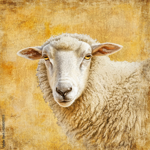 Gentle sheep portrait, textured background photo