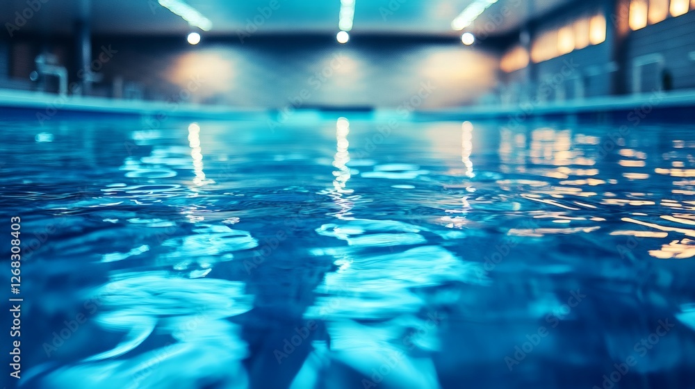 Obraz premium Tranquil Indoor Swimming Pool with Glowing Water Surface at Night