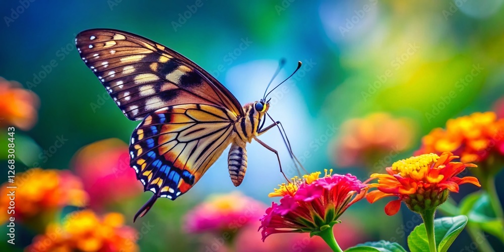 Obraz premium Vibrant Butterfly Taking Flight from Colorful Flower in Nature
