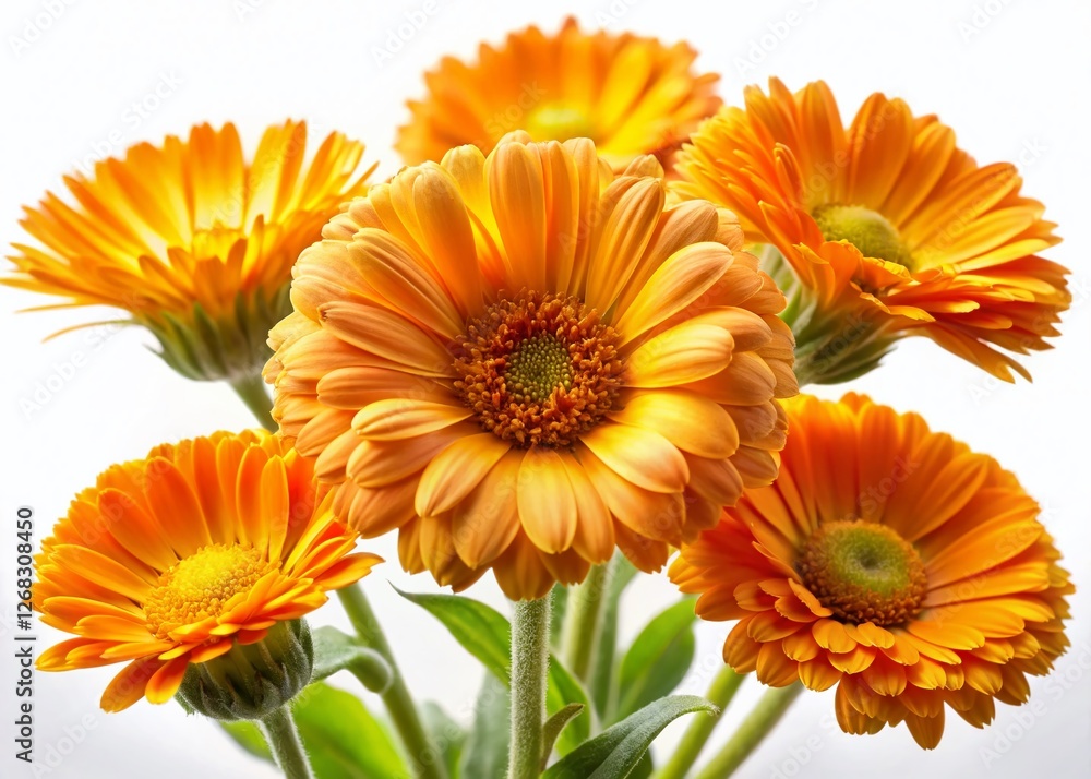 Vibrant Calendula Flowers Isolated on White Background - Perfect for Herbal, Cosmetic & Floral Designs Vibrant Calendula Flowers Isolated on White Background - Perfect for Herbal, Cosmetic & Floral Designs