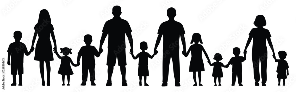 A family of people holding hands in a line A family of people holding hands in a line