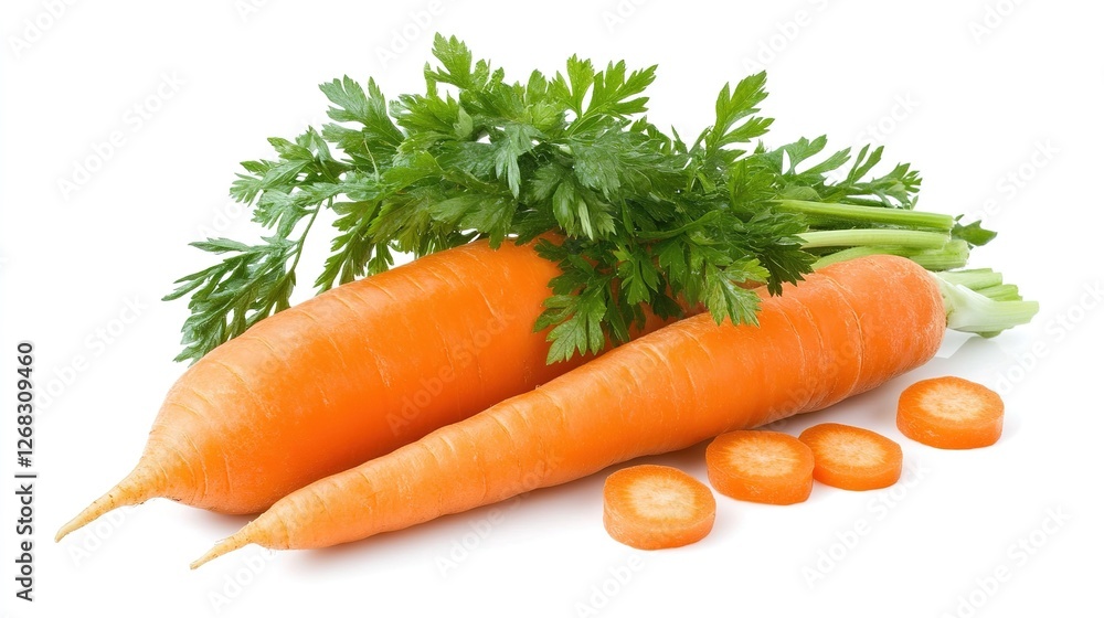 Fresh Carrot with Vibrant Green Top on a Clean White Background, Symbolizing Health and Nature Fresh Carrot with Vibrant Green Top on a Clean White Background, Symbolizing Health and Nature