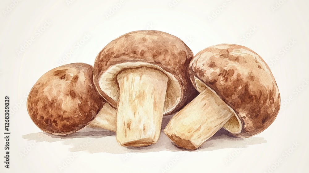 Exquisite Watercolor Depiction of Shiitake Mushrooms, Capturing Nature's Delicate Beauty Exquisite Watercolor Depiction of Shiitake Mushrooms, Capturing Nature's Delicate Beauty
