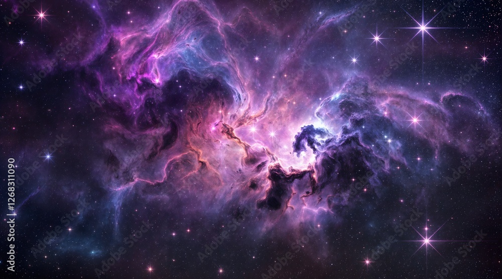 A stunning deep-space cosmic nebula background featuring swirling pink, purple, and blue gaseous clouds, glowing stars, and radiant celestial light bursts, creating a breathtaking galactic view A stunning deep-space cosmic nebula background featuring swirling pink, purple, and blue gaseous clouds, glowing stars, and radiant celestial light bursts, creating a breathtaking galactic view