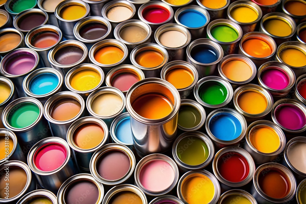 Vibrant Paint Cans & Brush Strokes Background - Copy Space for Text Vibrant Paint Cans & Brush Strokes Background - Copy Space for Text