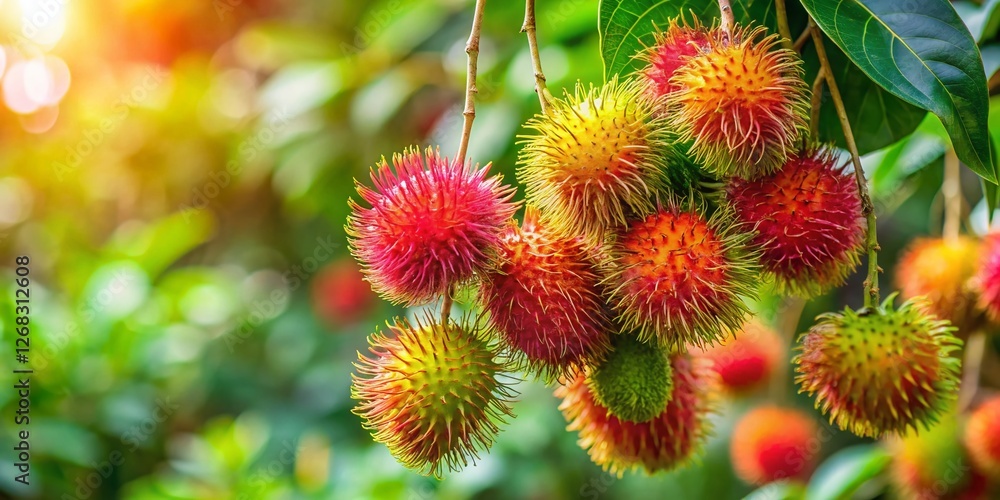 Vibrant Rambutan Fruit Hanging on Tree Branch, Close-Up High-Resolution Stock Photo Vibrant Rambutan Fruit Hanging on Tree Branch, Close-Up High-Resolution Stock Photo