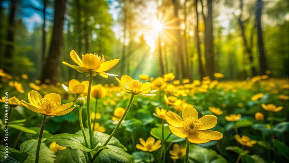 Obraz premium Vibrant Yellow Buttercups in Summer Forest - Long Exposure Photography