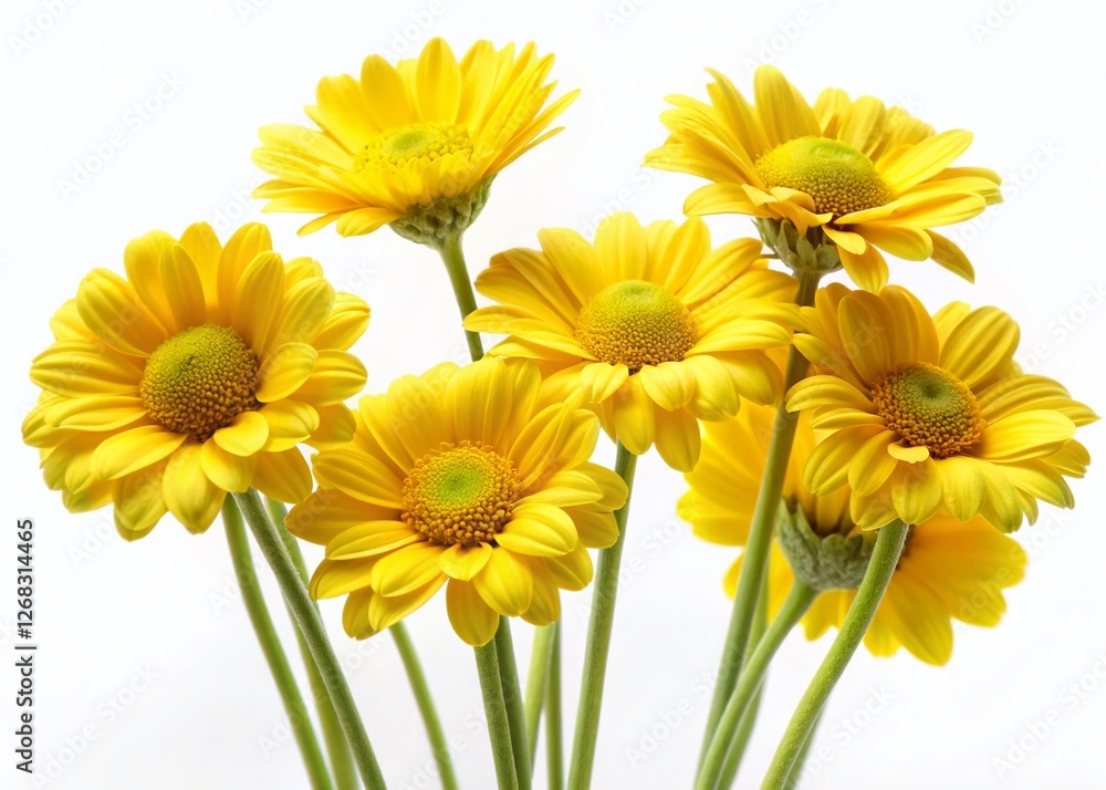 Fototapeta premium Vibrant Yellow Daisies on White Background - Spring Floral Photography