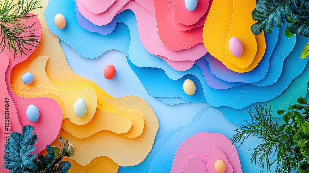 Fototapeta premium Colorful Abstract Background with Paper Layers and Easter Eggs Design