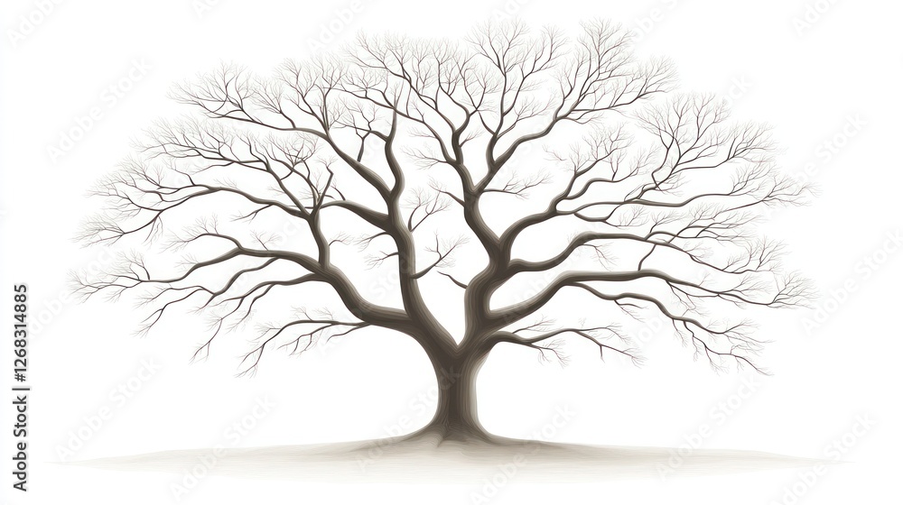 Fototapeta premium Bare Oak Tree Winter Landscape, Nature Illustration