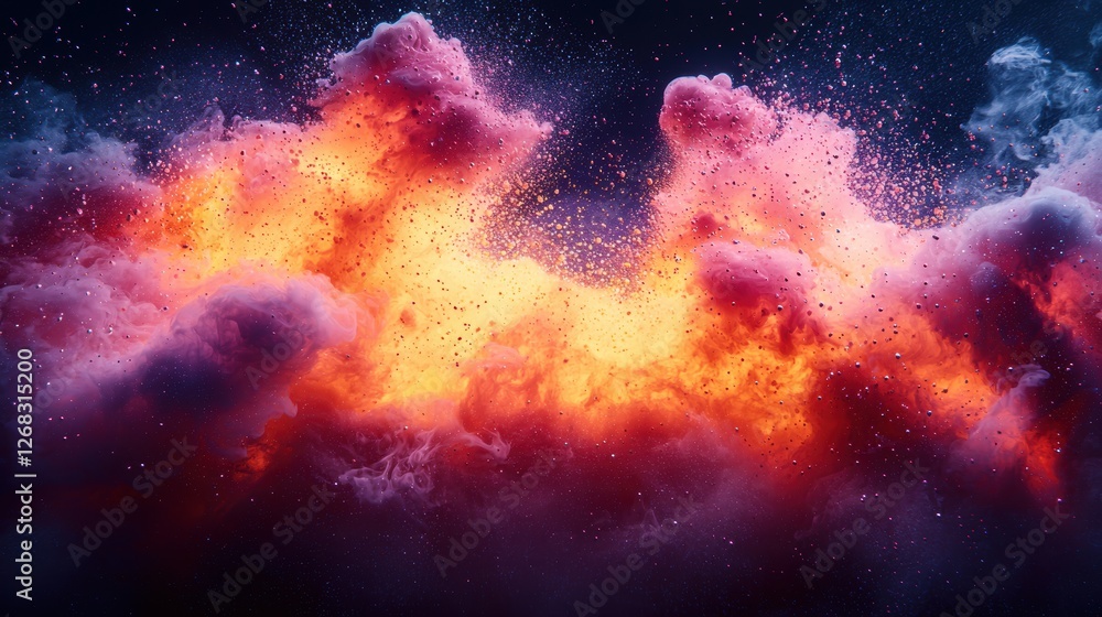 A vibrant explosion of colorful clouds and particles against a dark backdrop. A vibrant explosion of colorful clouds and particles against a dark backdrop.