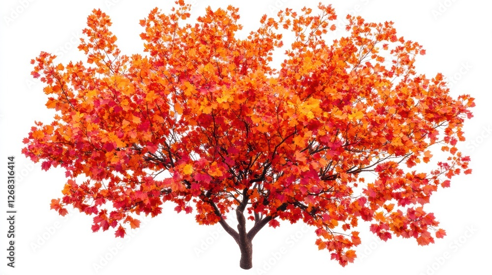 Autumn maple tree, vibrant foliage, white background, garden design Autumn maple tree, vibrant foliage, white background, garden design