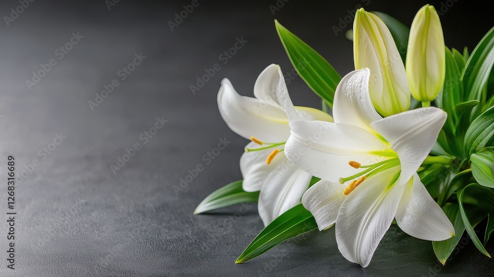 Elegant White Lilies on Dark Background for Floral Composition Elegant White Lilies on Dark Background for Floral Composition