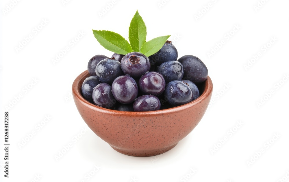 Fresh Blueberries in a Brown Bowl with Leaves Fresh Blueberries in a Brown Bowl with Leaves