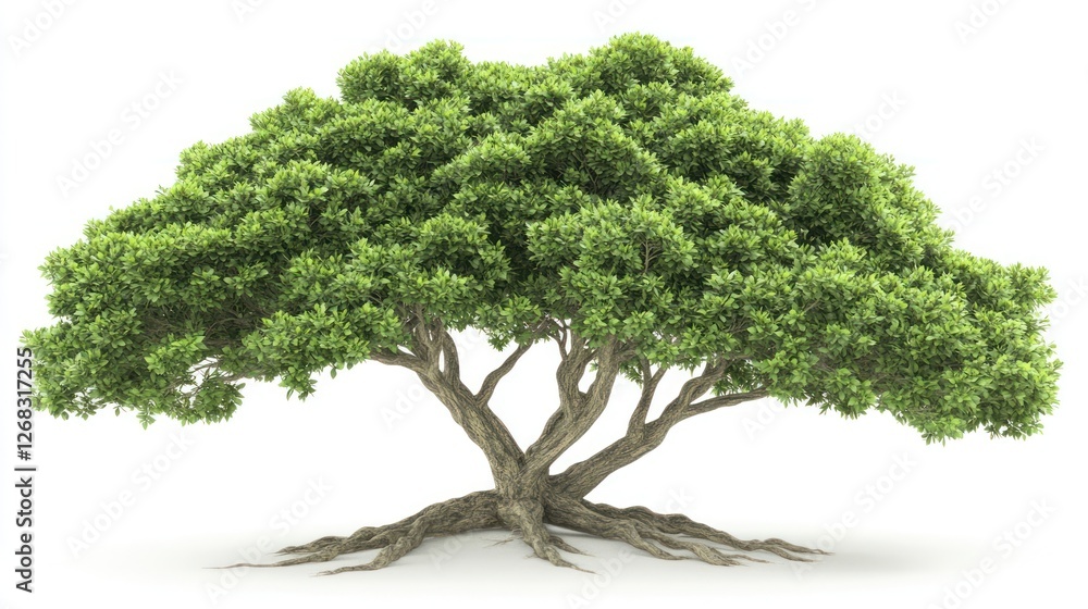 Lush green tree, isolated, white background, nature, environmental design Lush green tree, isolated, white background, nature, environmental design