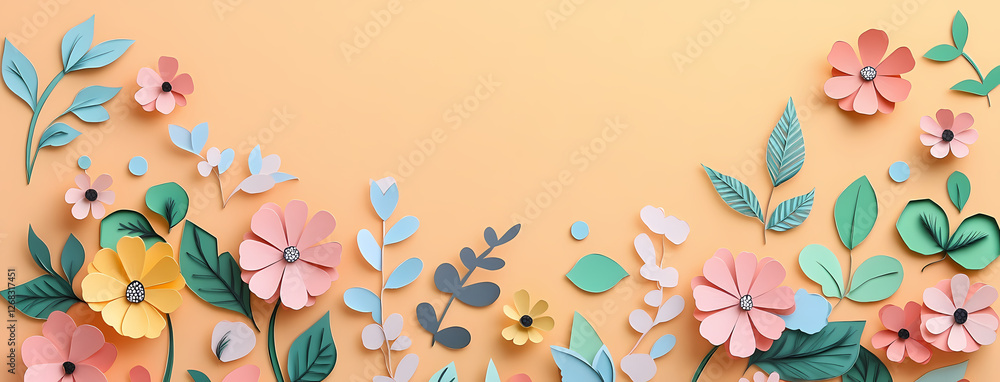 Paper Flowers: A beautiful arrangement of colorful paper flowers and leaves on a vibrant peach background, perfect for adding a touch of artistic charm. Paper Flowers: A beautiful arrangement of colorful paper flowers and leaves on a vibrant peach background, perfect for adding a touch of artistic charm.