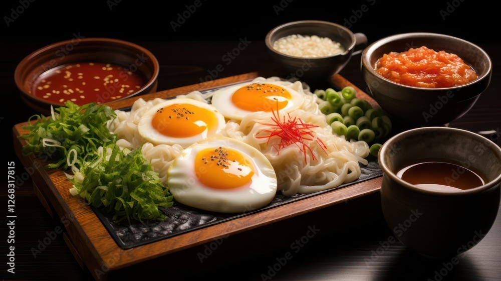 Japanese-style noodles with eggs and vegetables Japanese-style noodles with eggs and vegetables