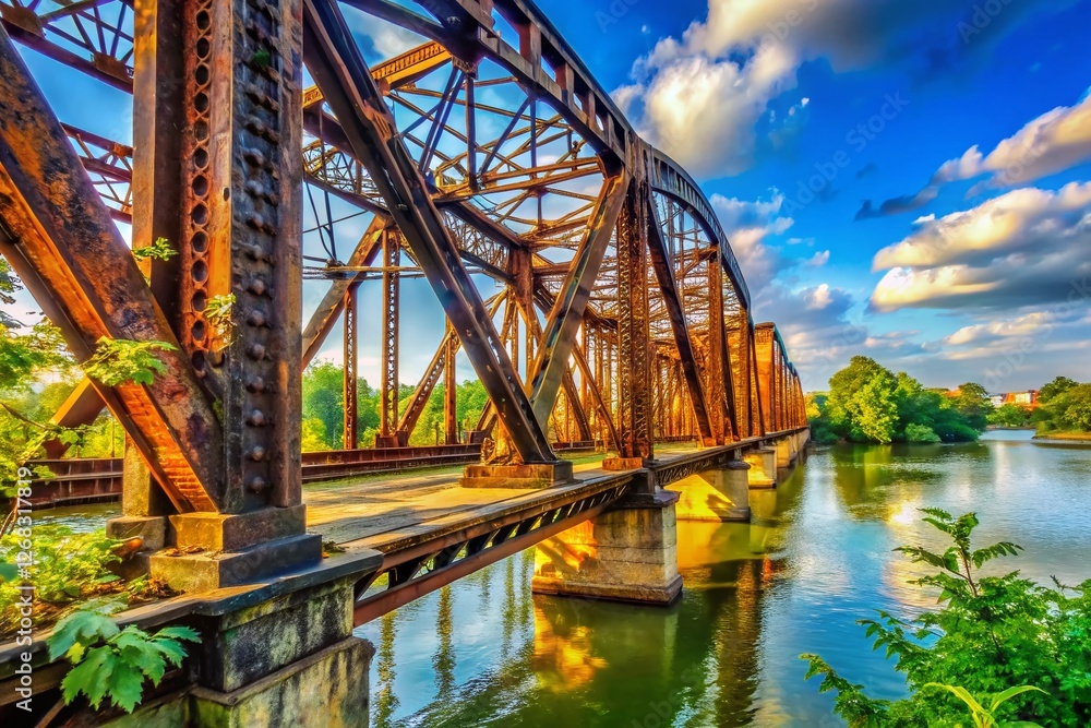 Obraz premium Vintage Iron Bridge Louisville Kentucky, Candid River View Photography