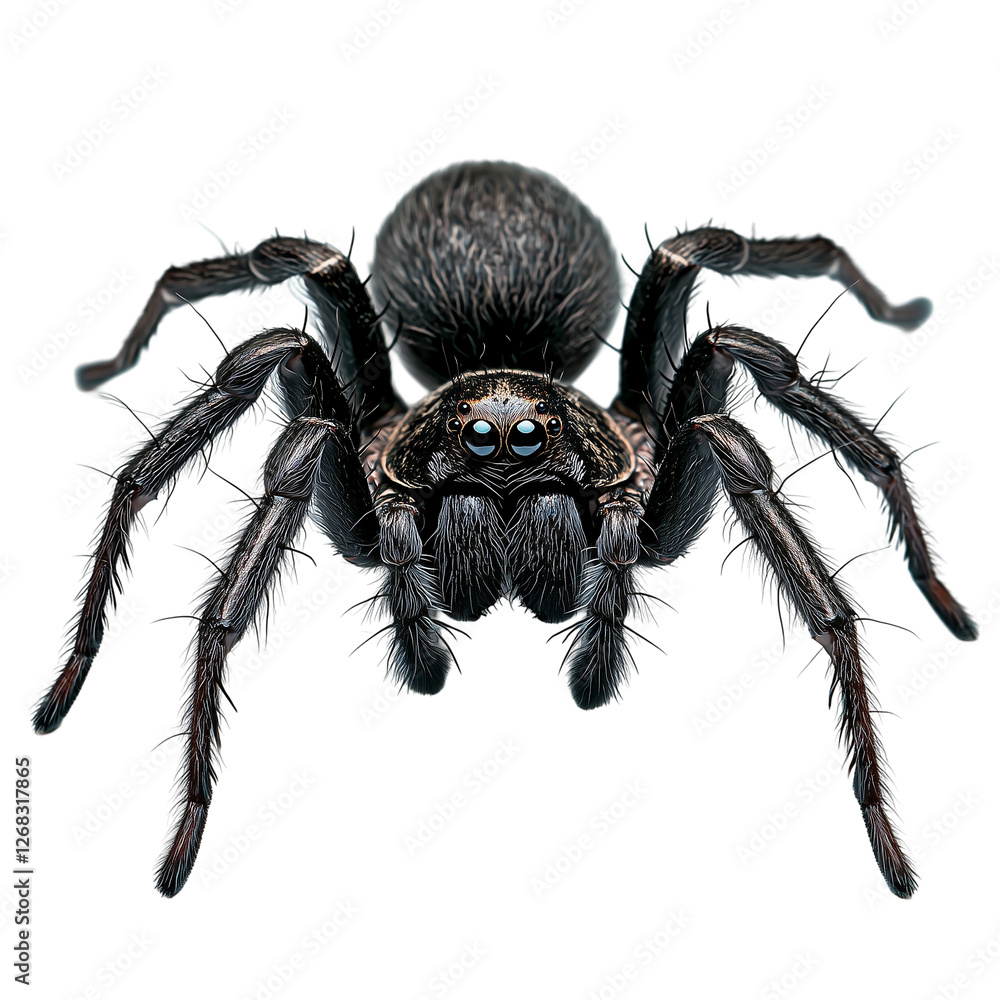 Fototapeta premium Creepy black spider crawling isolated on transparent background 