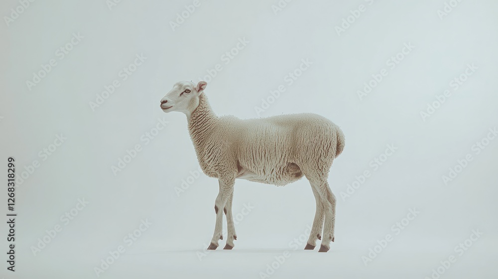 Obraz premium Sheep standing, studio shot, white background, farm animal