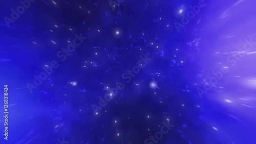 Animated abstract dark blue background with flying star particles, high speed space transportation animation suitable for space-themed motion graphics and teleportation.