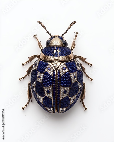 Wallpaper Mural Close-Up Image of a Vibrant Jewel-Toned Beetle with Intricate Golden Patterns on a White Background Torontodigital.ca