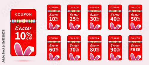 Easter coupon discount promotion set. Holiday sale gift voucher collection isolated on white background. Vector