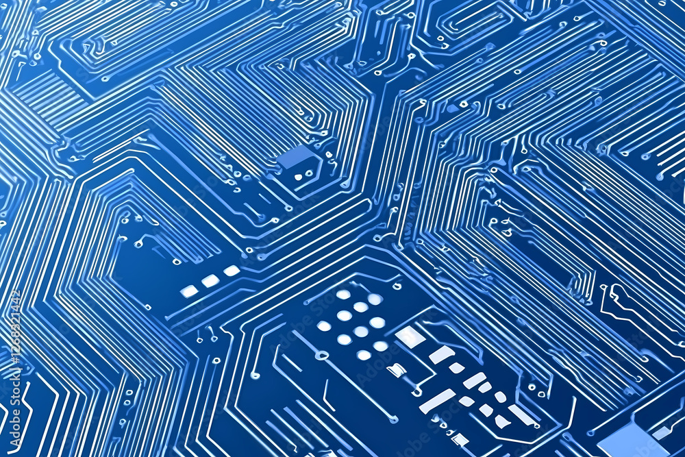 A detailed futuristic vector illustration of a blue circuit board with intricate digital tech elements. A detailed futuristic vector illustration of a blue circuit board with intricate digital tech elements.