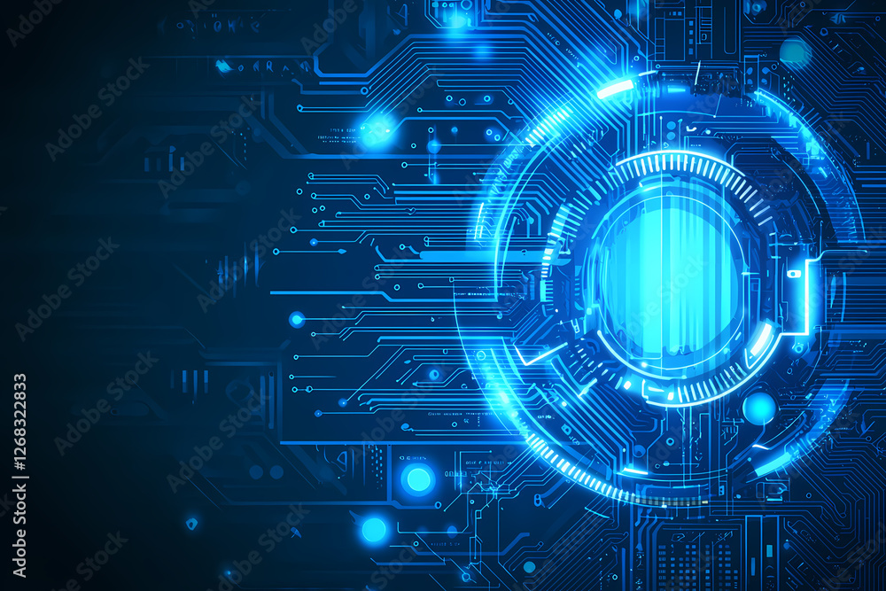 An intricate vector illustration of a blue circuit board with futuristic digital tech elements. An intricate vector illustration of a blue circuit board with futuristic digital tech elements.