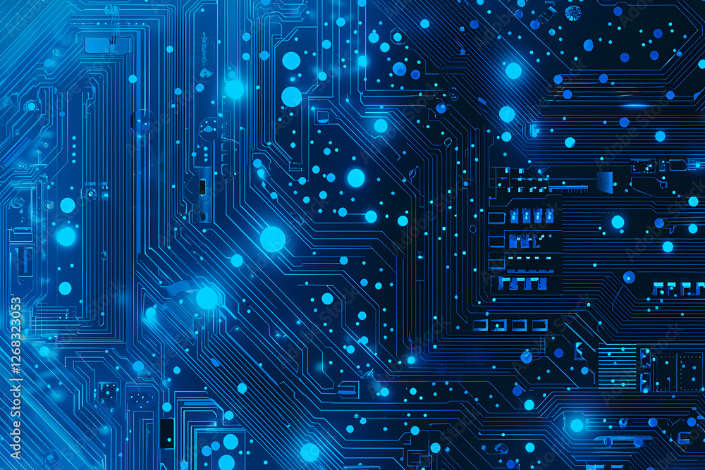 An intricate vector illustration of a blue circuit board with futuristic digital tech elements. An intricate vector illustration of a blue circuit board with futuristic digital tech elements.