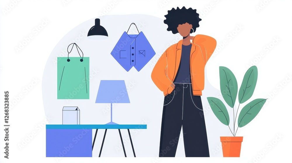 Stylish person in modern room with clothes and decor elements., social media content creator concept Stylish person in modern room with clothes and decor elements., social media content creator concept