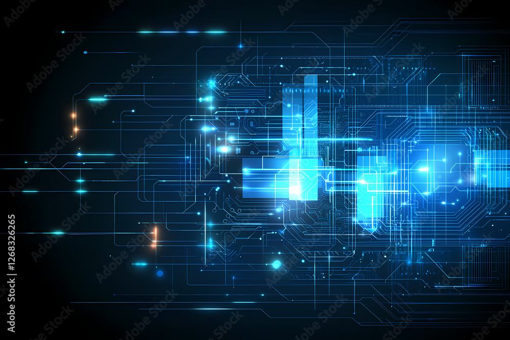 An intricate vector illustration of a blue circuit board with futuristic digital tech elements. An intricate vector illustration of a blue circuit board with futuristic digital tech elements.